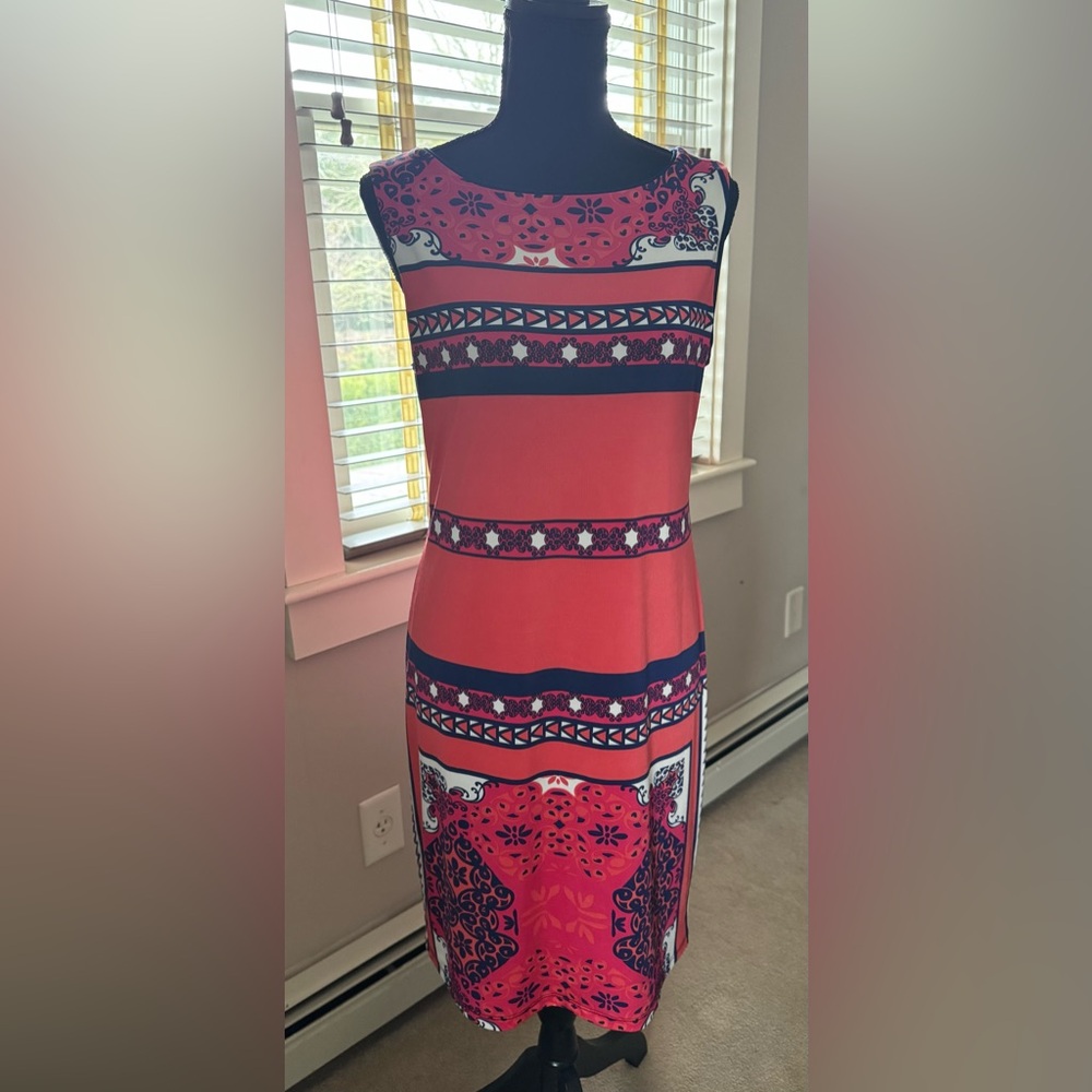 Analili red floral print bodycon sleeveless dress sz‎ L NWT